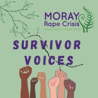 the survivor voices logo: a green background with a diverse collection of fists breaking free